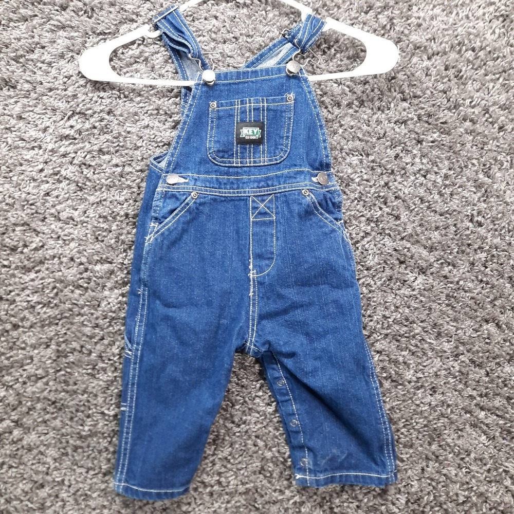 Key Overalls Kids 12 Months 12M Blue Jeans Denim Button Diaper Change Easy
